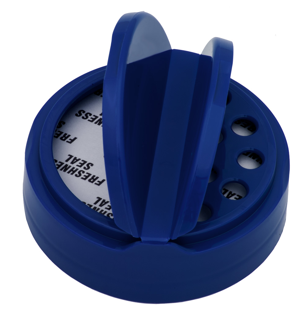 63/485 Blue 7 Hole Dual Door Spice Cap with Heat Induction Liner